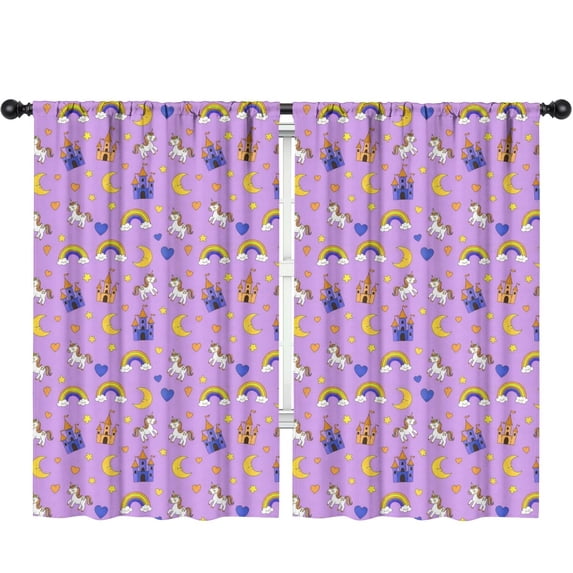 Blackout Kids Curtains,Unicorn and Castle Purple Pattern Children's Insulated Curtains Set Of 2,Bedroom Essentials,Toddler Room Decor 52"x84"