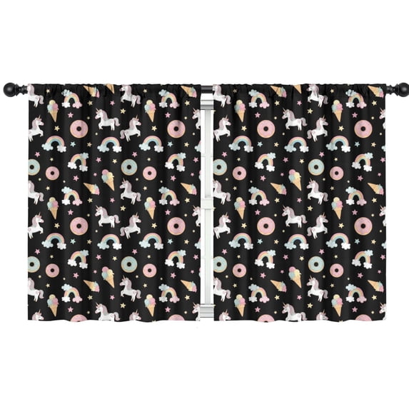 Blackout Kids Curtains,Unicorn and Donut Black Pattern Children's Insulated Curtains Set Of 2,Bedroom Essentials,Toddler Room Decor 42"x54"