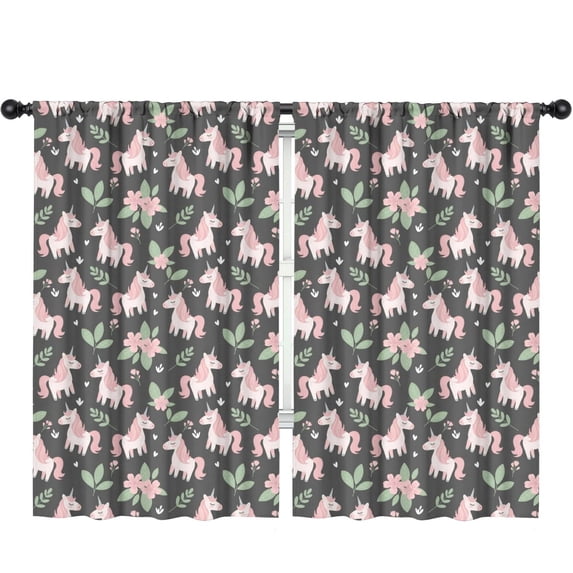 Blackout Kids Curtains,Unicorn and Flower Grey Pattern Children's Insulated Curtains Set Of 2,Bedroom Essentials,Toddler Room Decor 52"x84"