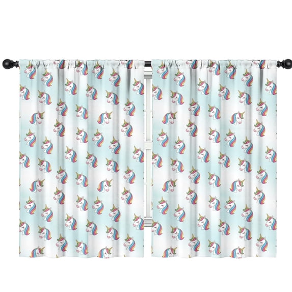 Blackout Kids Curtains,Unicorn and Head Blue Pattern Children's Insulated Curtains Set Of 2,Bedroom Essentials,Toddler Room Decor 42"x63"