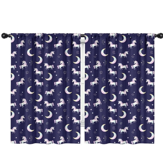 Blackout Kids Curtains,Unicorn and Moon Blue Pattern Children's Insulated Curtains Set Of 2,Bedroom Essentials,Toddler Room Decor 42"x63"