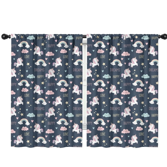 Blackout Kids Curtains,Unicorn and Rainbow Blue Pattern Children's Insulated Curtains Set Of 2,Bedroom Essentials,Toddler Room Decor 42"x63"