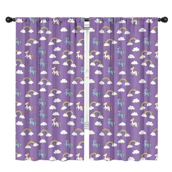 Blackout Kids Curtains,Unicorn and Rainbow Purple Pattern Children's Insulated Curtains Set Of 2,Bedroom Essentials,Toddler Room Decor 42"x84"