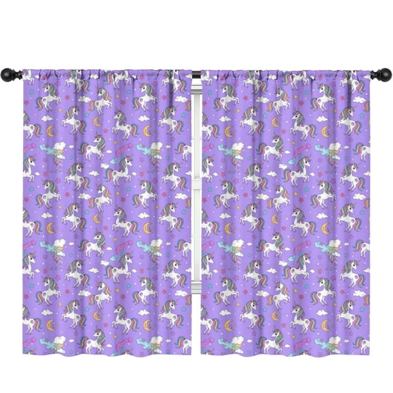 Blackout Kids Curtains,Unicorn and Star Purple Pattern Children's Insulated Curtains Set Of 2,Bedroom Essentials,Toddler Room Decor 52"x84"
