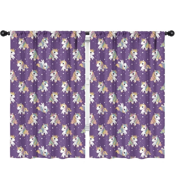 Blackout Kids Curtains,Unicorn and Star Purple Pattern Children's Insulated Curtains Set Of 2,Bedroom Essentials,Toddler Room Decor 52"x84"