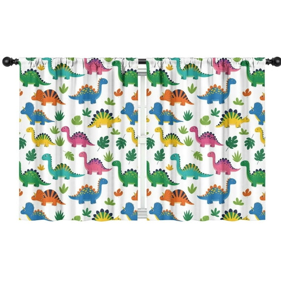 Blackout Kids Curtains,Vivid Colored Dinosaur and Leaf Pattern Childrens Insulated Curtains Set Of 2,Bedroom Essentials,Toddler Room Decor 42"x54"