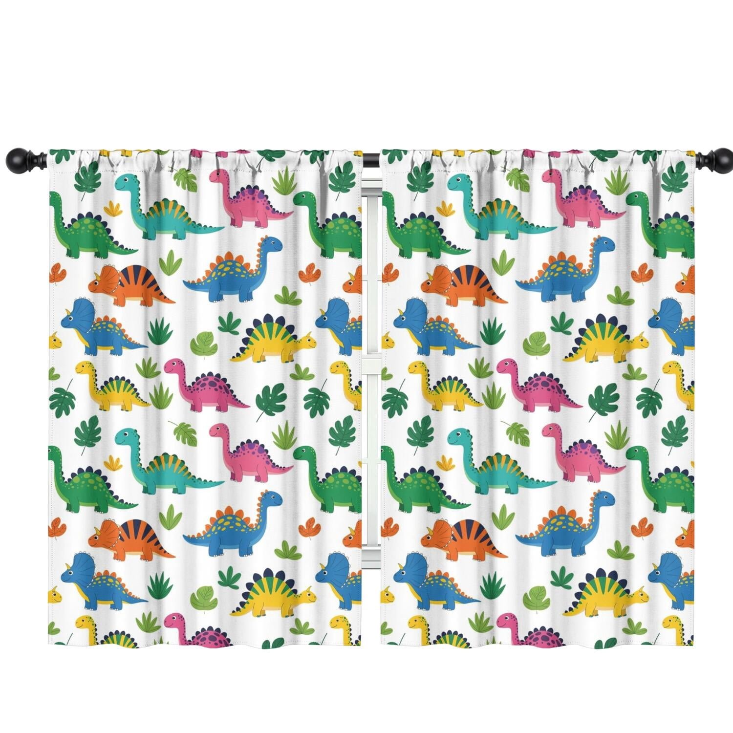 Blackout Kids Curtains,Vivid Colored Dinosaur and Leaf Pattern Childrens Insulated Curtains Set Of 2,Bedroom Essentials,Toddler Room Decor 42"x63"