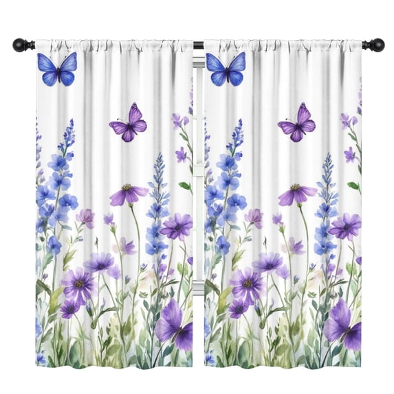 Blackout Kids Curtains,Watercolor Flowers and Butterflies Childrens Insulated Curtains Set Of 2,Bedroom Essentials,Toddler Room Decor 42x84in(106x213cm)