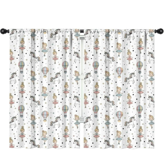 Blackout Kids Curtains,White Ballerina Unicorn Pattern Childrens Insulated Curtains Set Of 2,Bedroom Essentials,Toddler Room Decor 52"x84"