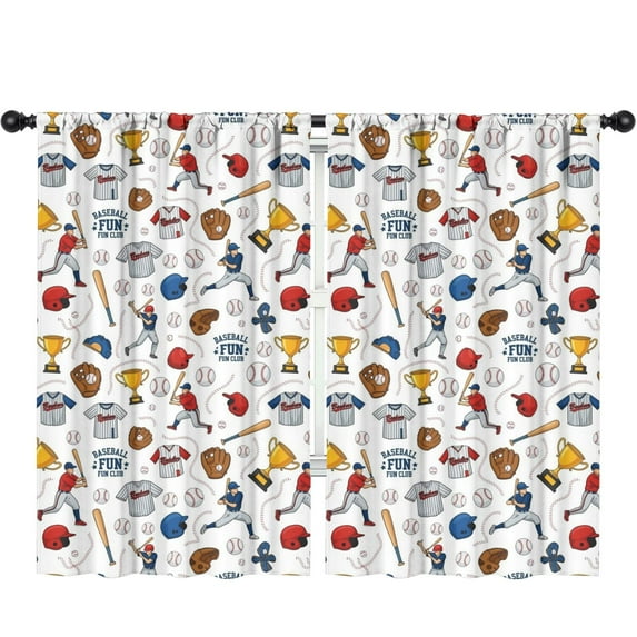 Blackout Kids Curtains,White Baseball Elements Pattern Childrens Insulated Curtains Set Of 2,Bedroom Essentials,Toddler Room Decor 52"x84"