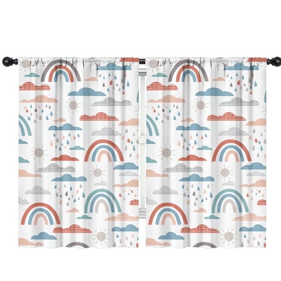 Blackout Kids Curtains,White Boho Bohemia Rainbow Clouds Sun Pattern Childrens Insulated Curtains Set Of 2,Bedroom Essentials,Toddler Room Decor 42x63in(106x160cm)