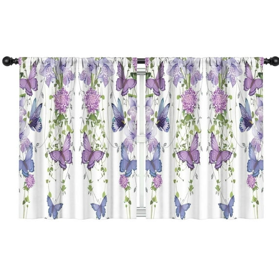 Blackout Kids Curtains,White Butterfly Flower Pattern Childrens Insulated Curtains Set Of 2,Bedroom Essentials,Toddler Room Decor 42"x54"