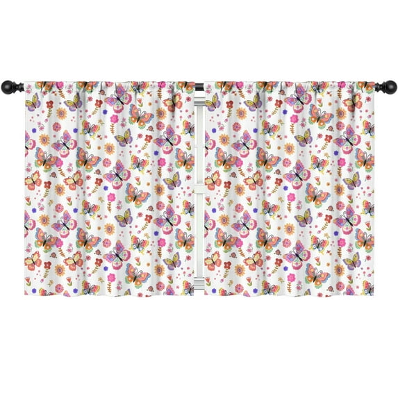 Blackout Kids Curtains,White Butterfly Flower Pattern Childrens Insulated Curtains Set Of 2,Bedroom Essentials,Toddler Room Decor 52"x63"
