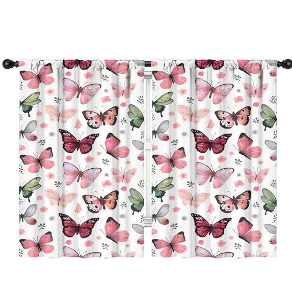 Blackout Kids Curtains,White Butterfly Pattern Childrens Insulated Curtains Set Of 2,Bedroom Essentials,Toddler Room Decor 42"x63"