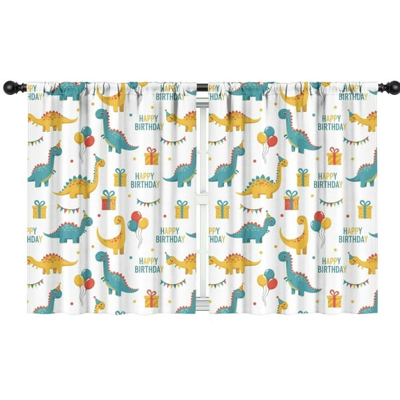 Blackout Kids Curtains,White Cartoon Dinosaurs Birthday Pattern Childrens Insulated Curtains Set Of 2,Bedroom Essentials,Toddler Room Decor 42"x54"