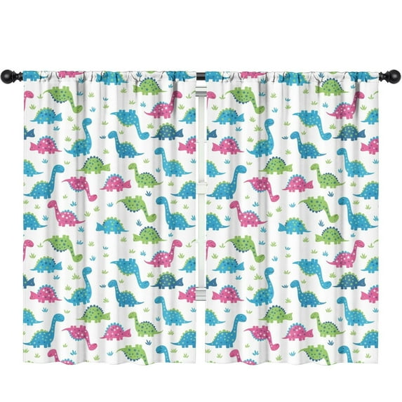 Blackout Kids Curtains,White Cartoon Dinosaurs Childrens Insulated Curtains Set Of 2,Bedroom Essentials,Toddler Room Decor 52"x84"