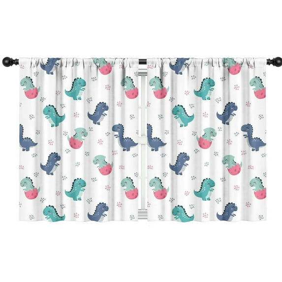 Blackout Kids Curtains,White Cartoon Dinosaurs Eggs Pattern Childrens Insulated Curtains Set Of 2,Bedroom Essentials,Toddler Room Decor 42"x54"