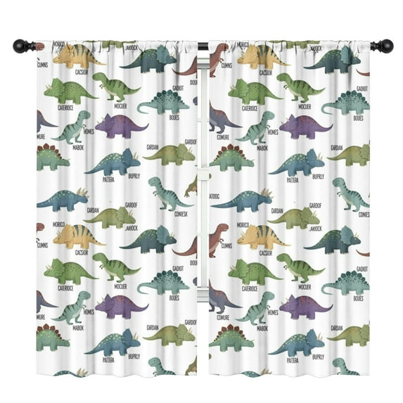 Blackout Kids Curtains,White Cartoon Dinosaurs Names Pattern Childrens Insulated Curtains Set Of 2,Bedroom Essentials,Toddler Room Decor 42"x84"