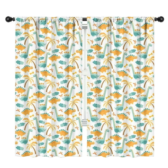 Blackout Kids Curtains,White Cartoon Dinosaurs Palm Trees Pattern Childrens Insulated Curtains Set Of 2,Bedroom Essentials,Toddler Room Decor 42"x84"