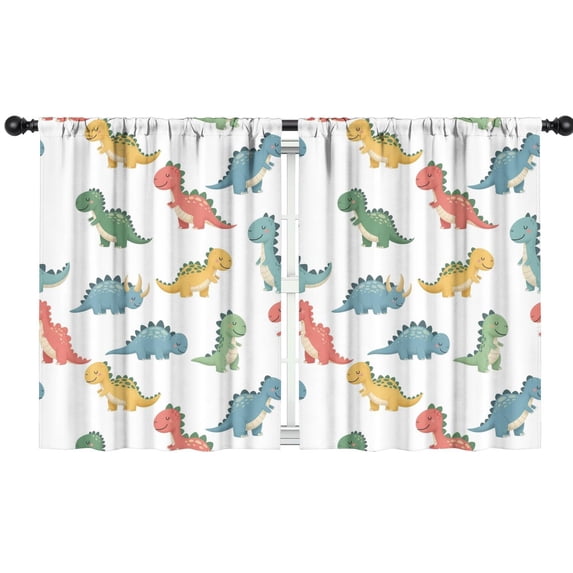 Blackout Kids Curtains,White Cartoon Dinosaurs Pattern Childrens Insulated Curtains Set Of 2,Bedroom Essentials,Toddler Room Decor 42"x54"