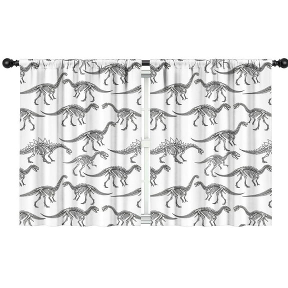 Blackout Kids Curtains,White Cartoon Dinosaurs Skeletons Pattern Childrens Insulated Curtains Set Of 2,Bedroom Essentials,Toddler Room Decor 42"x54"