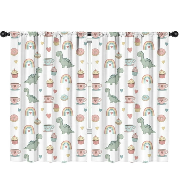 Blackout Kids Curtains,White Cartoon Dinosaurs Sweets Rainbows Pattern Childrens Insulated Curtains Set Of 2,Bedroom Essentials,Toddler Room Decor 52"x84"