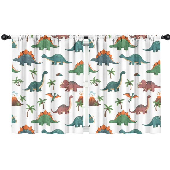 Blackout Kids Curtains,White Cartoon Dinosaurs Volcanoes Pattern Childrens Insulated Curtains Set Of 2,Bedroom Essentials,Toddler Room Decor 42"x54"