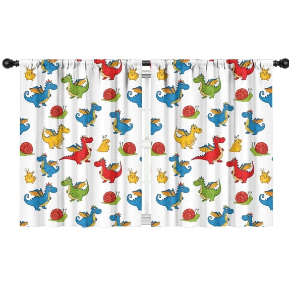 Blackout Kids Curtains,White Cartoon Dragons Snails Pattern Childrens Insulated Curtains Set Of 2,Bedroom Essentials,Toddler Room Decor 42"x54"