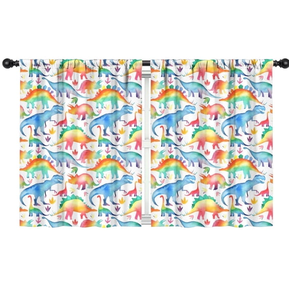 Blackout Kids Curtains,White Cartoon Watercolor Dinosaurs Pattern Childrens Insulated Curtains Set Of 2,Bedroom Essentials,Toddler Room Decor 42"x54"