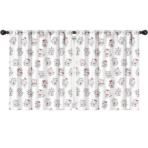 Blackout Kids Curtains,White Cat and Heart White Pattern Children's Insulated Curtains Set Of 2,Bedroom Essentials,Toddler Room Decor 52"x63"