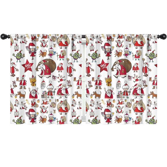 Blackout Kids Curtains,White Christmas Santa and Character Pattern Childrens Insulated Curtains Set Of 2,Bedroom Essentials,Toddler Room Decor 52"x63"