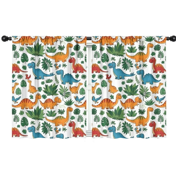 Blackout Kids Curtains,White Colorful Dinosaurs Jungle Pattern Childrens Insulated Curtains Set Of 2,Bedroom Essentials,Toddler Room Decor 42"x54"