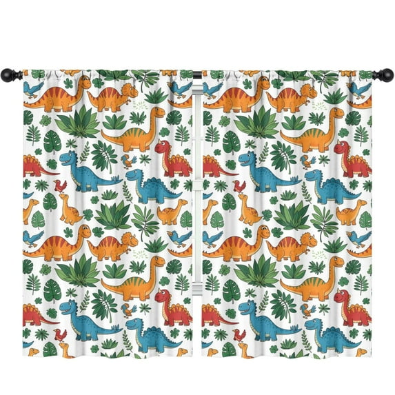 Blackout Kids Curtains,White Colorful Dinosaurs Jungle Pattern Childrens Insulated Curtains Set Of 2,Bedroom Essentials,Toddler Room Decor 52"x84"