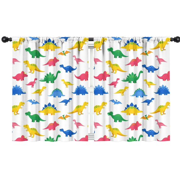 Blackout Kids Curtains,White Colorful Dinosaurs Pattern Childrens Insulated Curtains Set Of 2,Bedroom Essentials,Toddler Room Decor 42"x54"