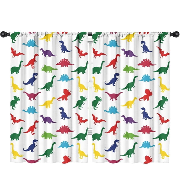 Blackout Kids Curtains,White Colorful Dinosaurs Silhouette Pattern Childrens Insulated Curtains Set Of 2,Bedroom Essentials,Toddler Room Decor 52"x84"