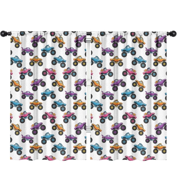 Blackout Kids Curtains,White Colorful Monster Cartoon Trucks Pattern Childrens Insulated Curtains Set Of 2,Bedroom Essentials,Toddler Room Decor 52"x84"