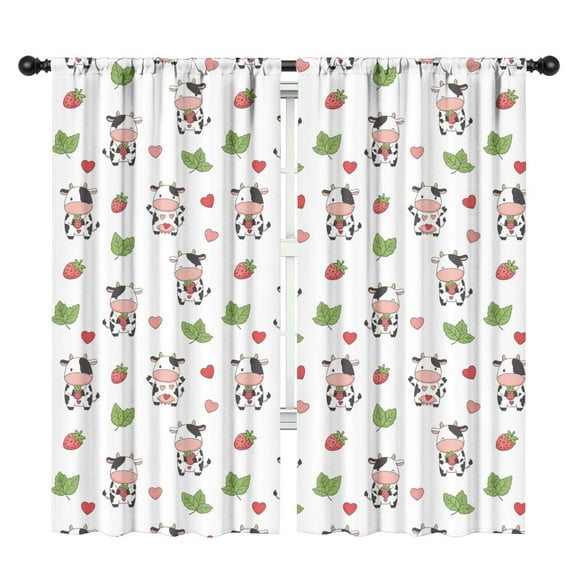 Blackout Kids Curtains,White Cow Strawberry Heart Pattern Childrens Insulated Curtains Set Of 2,Bedroom Essentials,Toddler Room Decor 42x84in(106x213cm)