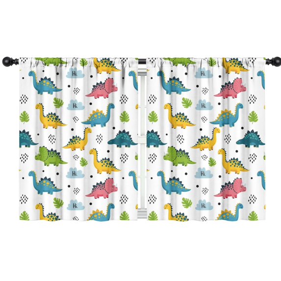 Blackout Kids Curtains,White Dinosaurs Clouds Leaves Pattern Childrens Insulated Curtains Set Of 2,Bedroom Essentials,Toddler Room Decor 42"x54"
