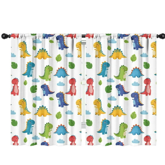 Blackout Kids Curtains,White Dinosaurs Clouds Leaves Pattern Childrens Insulated Curtains Set Of 2,Bedroom Essentials,Toddler Room Decor 42"x63"