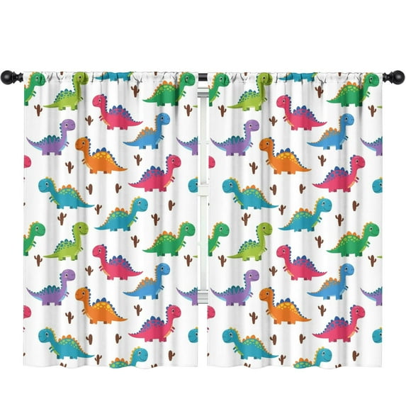 Blackout Kids Curtains,White Dinosaurs Colorful Cacti Pattern Childrens Insulated Curtains Set Of 2,Bedroom Essentials,Toddler Room Decor 52"x84"