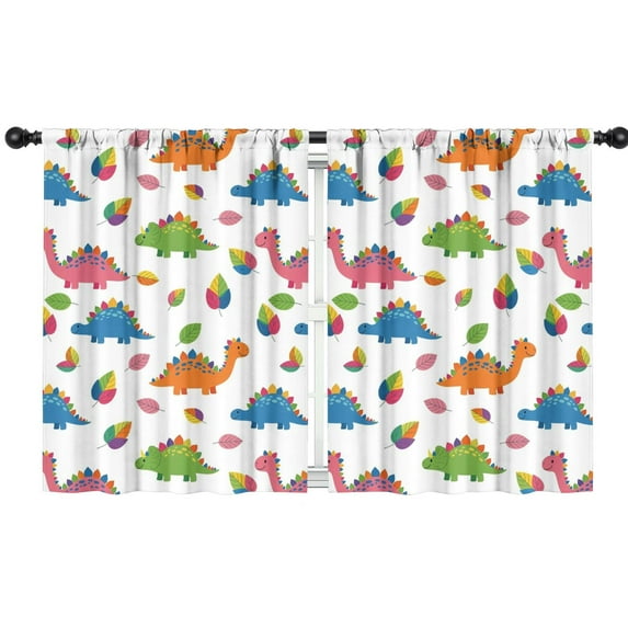 Blackout Kids Curtains,White Dinosaurs Colorful Leaves Pattern Childrens Insulated Curtains Set Of 2,Bedroom Essentials,Toddler Room Decor 42"x54"
