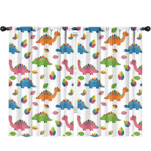 Blackout Kids Curtains,White Dinosaurs Colorful Leaves Pattern Childrens Insulated Curtains Set Of 2,Bedroom Essentials,Toddler Room Decor 52"x84"