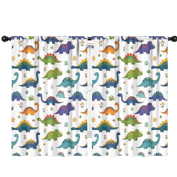 Blackout Kids Curtains,White Dinosaurs Flowers Eggs Pattern Childrens Insulated Curtains Set Of 2,Bedroom Essentials,Toddler Room Decor 42"x63"