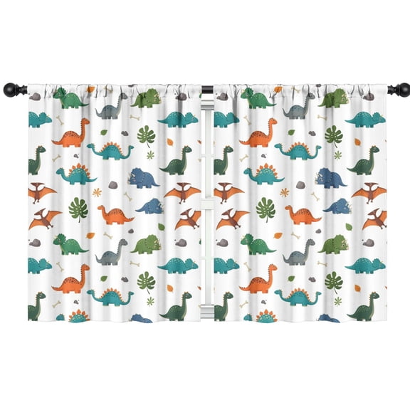 Blackout Kids Curtains,White Dinosaurs Fossils Plants Pattern Childrens Insulated Curtains Set Of 2,Bedroom Essentials,Toddler Room Decor 42"x54"