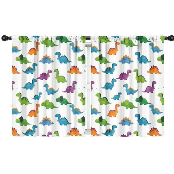 Blackout Kids Curtains,White Dinosaurs Pattern Childrens Insulated Curtains Set Of 2,Bedroom Essentials,Toddler Room Decor 42"x54"