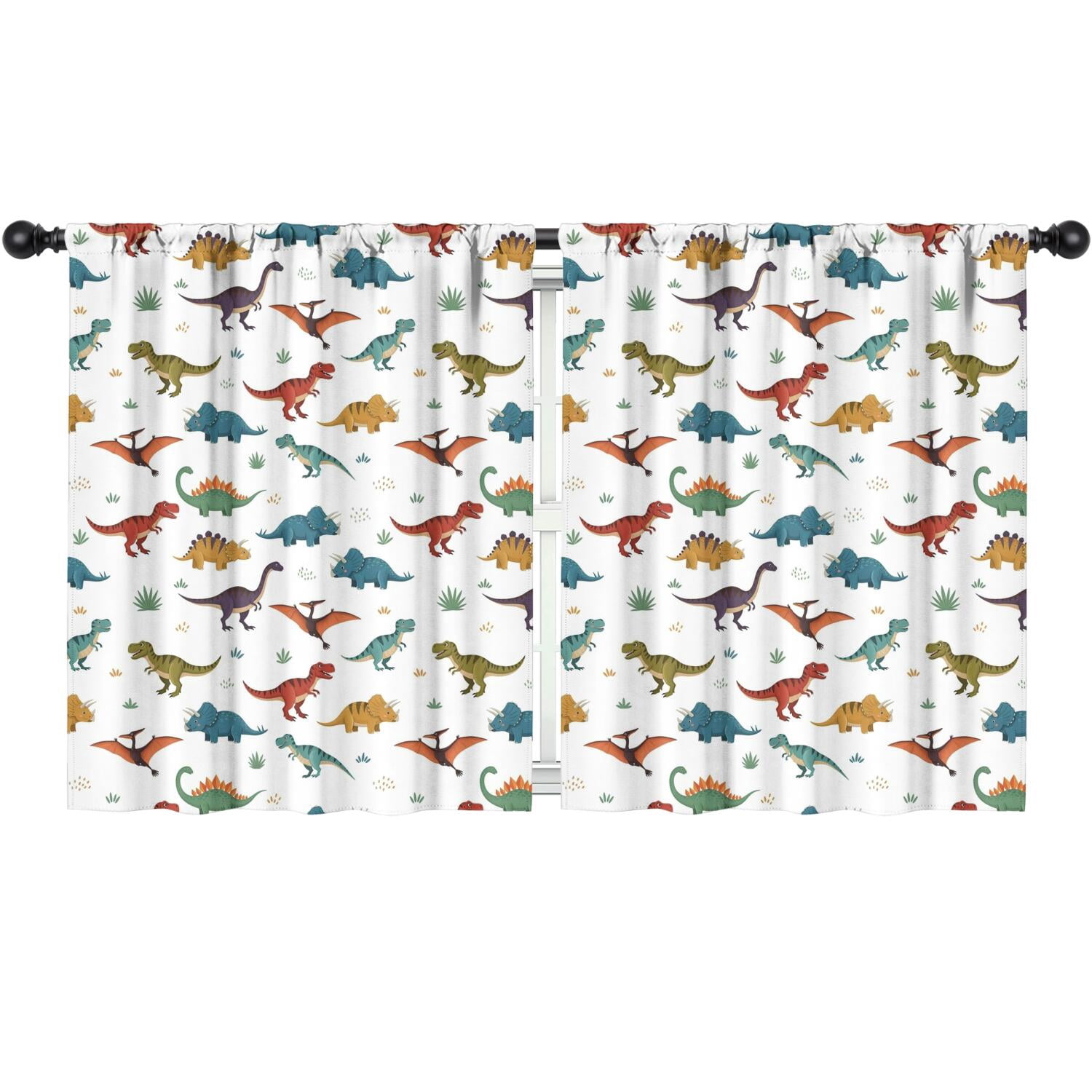 Blackout Kids Curtains,White Dinosaurs Pterosaurs Plants Pattern Childrens Insulated Curtains Set Of 2,Bedroom Essentials,Toddler Room Decor 52"x63"