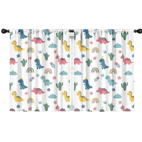 Blackout Kids Curtains,White Dinosaurs Rainbows Cacti Pattern Childrens Insulated Curtains Set Of 2,Bedroom Essentials,Toddler Room Decor 42"x54"