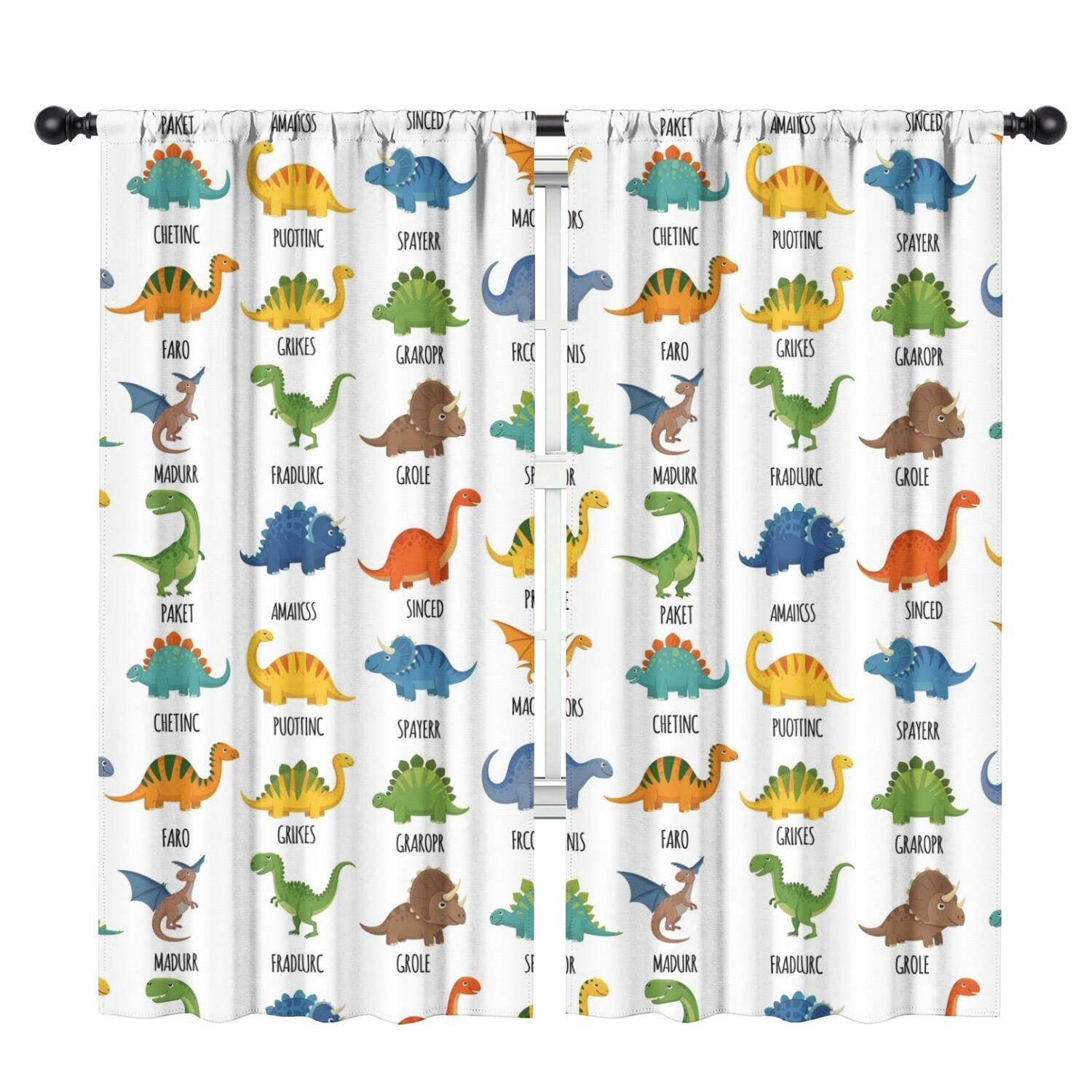Blackout Kids Curtains,White Dinosaurs Random Words Childrens Insulated Curtains Set Of 2,Bedroom Essentials,Toddler Room Decor 42"x84"
