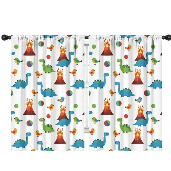 Blackout Kids Curtains,White Dinosaurs Volcanoes Birds Pattern Childrens Insulated Curtains Set Of 2,Bedroom Essentials,Toddler Room Decor 42"x63"