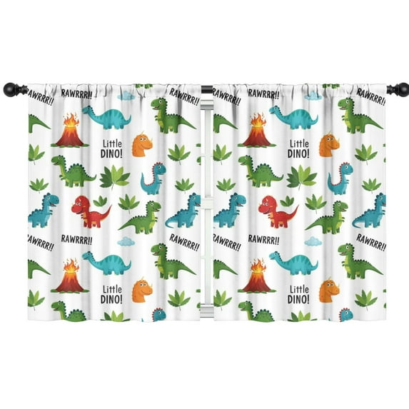 Blackout Kids Curtains,White Dinosaurs Volcanoes Leaves Pattern Childrens Insulated Curtains Set Of 2,Bedroom Essentials,Toddler Room Decor 42"x54"